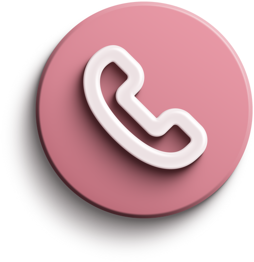 Pink round 3D phone icon with drop shadow