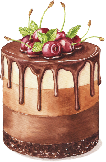 Watercolor Chocolate Cake Illustration